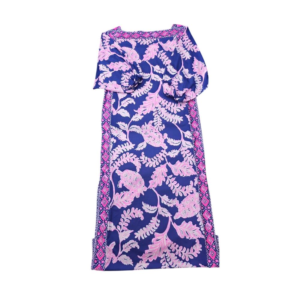 Lilly Pulitzer Size 2 Navy Pink Turtle Leaf Print Maxi Dress